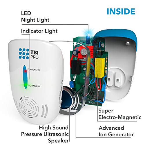 TBI Pro Ultrasonic Pest Repeller Wall Plug-in - Effective Electromagnetic and Ionic Indoor Anti Mouse, Ant, Mosquito, Cockroach Control - Safe Device, Night Light - 4000 Sq. Ft (2-Pack)