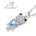 Smiling Lucky Cat Necklace NinaMaid Gold Plated Animal Jewelry Oval Crystal Pendant for Women 18 inch Blue