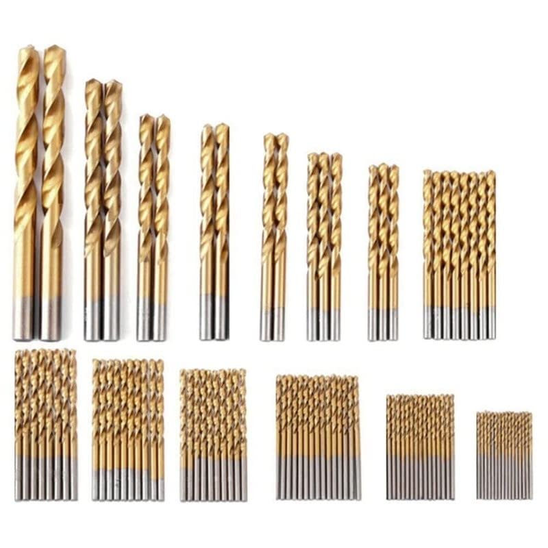 99pcs Titanium Coated Steel Twist Drill Bits Set, 1.5-10mm High Speed Steel Twist Drill Bits Tools for Wood Plastic and Aluminum
