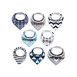 Aubrey and Ethan Baby Bandana Drool Bib - Unisex Toddler Girls or Boys White, Grey, Navy Soft Organic Cotton Teether Bibs Set - 8 Pack for Girl or Boy Teething, Drooling, Burping Babies and Toddlers