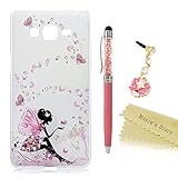 Galaxy Grand Prime Case,Samsung G530 Case - Mavis's Diary 3D Handmade Pink Butterfly Fairy with Bling Crystal Diamond Clear PC Cover for Samsung Galaxy Grand Prime G530 & Flower Dust Plug&Stylus Pen