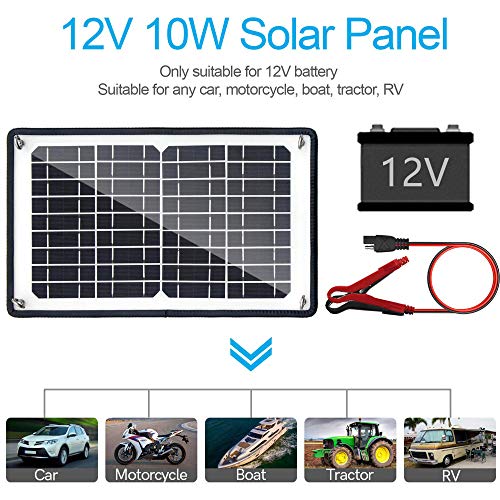 POWOXI 10W 12V Solar Battery Trickle Charger Maintainer, Builtin MPPT Intelligent