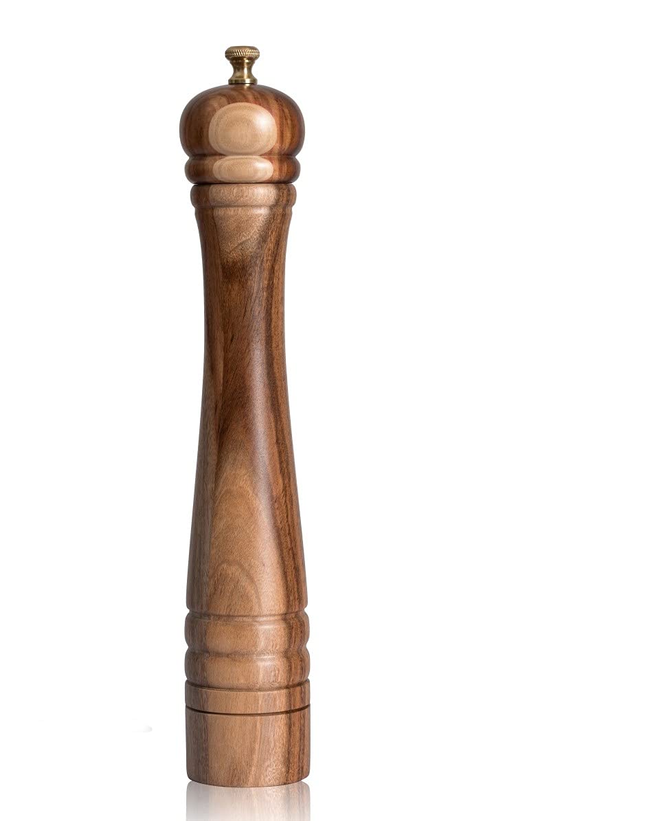 DeroTeno Pepper Mill, Pepper Grinder with Adjustable Stainless Steel Grinder, Acacia Wood, Height 30 cm