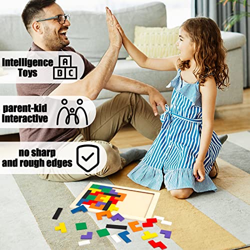 3 otters Wooden Blocks Puzzle, 2 Sets Wooden Russian Blocks Tangram Jigsaw Puzzles for Kids Ages 4-8 Brain Games Intelligence Toys Classroom Must Haves