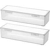 Vidifor Clear Craft and Art Supply Storage Organizer, Small Deep Strips Container with Lid for Makeup, Paint Brush, Tools, Crayon, Stackable (Clear-2pack)
