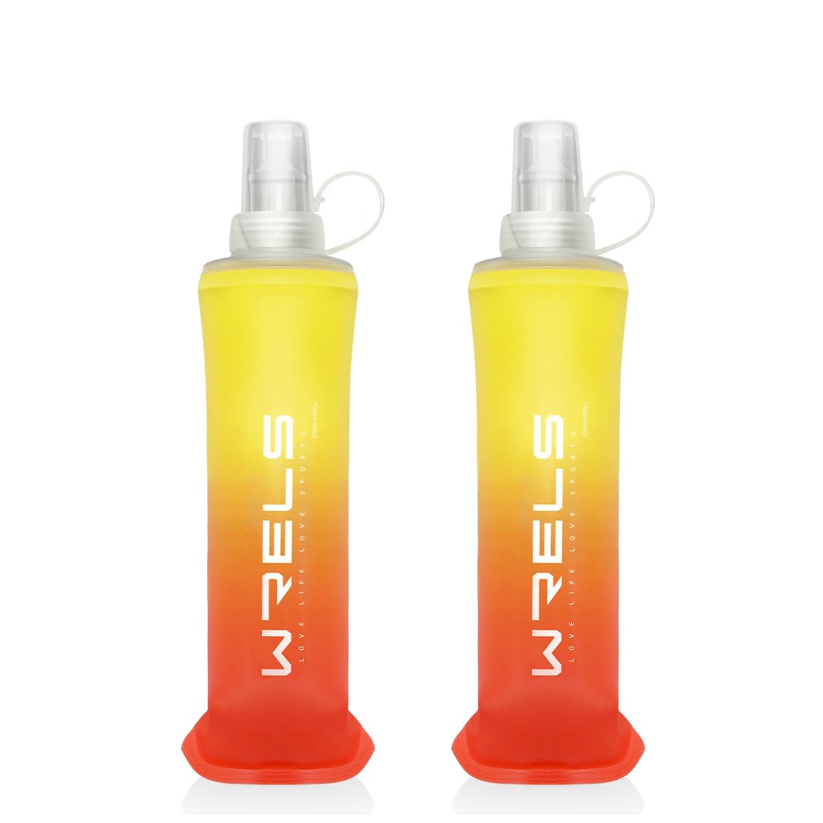Photo 1 of WRELS Collapsible TPU Soft Flask,Reusable Handheld Soft Water Bottle for Hydration Pack,BPA Free Gradient Folding Water Flask for Running Cycling Climbing (Yellow&Orange-250ml*2)