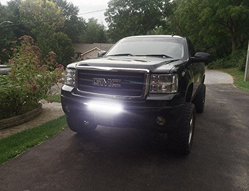 iJDMTOY 20" 100W High Power Single-Row CREE LED Light Bar w/ Lower Bumper Insert Mounting Brackets and On/Off Switch Wiring Kit For 2009-2013 GMC 1500 or 2008-2014 2500 3500 HD