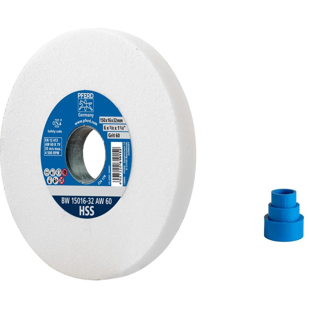 PFERD 39008420 HSS Sanding Disc 150 x 16 x 32 mm A60 Medium Hard Sanding Disc for Sharpening HSS Drills, with Reducing Sleeves (25/20/16 mm)