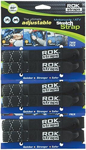 ROK Straps ROK-10050-3PR Black/Reflective 18"- 60" Motorcycle/ATV Adjustable Stretch Strap, 3 Pair
