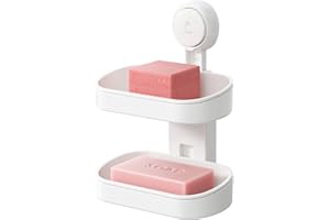 TAILI Double Layer Soap Dish Suction Cup Soap Holder, Strong Sponge Holder for Shower, Bathroom, Tub and Kitchen Sink, Drill-Free, Removable