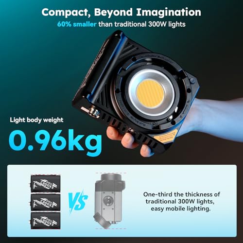 SIRUI C300XII 310W Bi-color COB Video Light, 0.96kg Bowens Mount Lamp, 2700K - 6500K, CRI 96+, Support V-Mount Battery and AC/DC Power, App Control for Photography and Photo Studio
