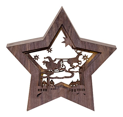 Sm Wooden Santa Cut Out Star w/LED