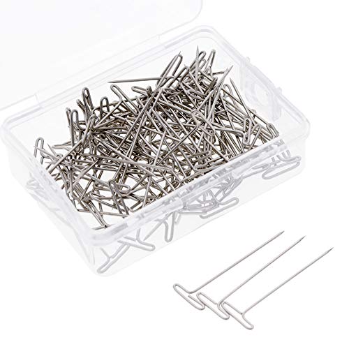 100Pcs Hair T Pins For Blocking Knitting Modelling Macrame Holding Wigs DIY Hair Style Tool with Plastic Box Strong Durable Easy to Insert and Remove 03#32mm