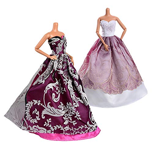 Asiv 17 Stück Mode Urlaubstag Kleidung Kleider für Barbie Puppen Doll, 5 Partymoden Hochzeit Prinzessin Kleider + 12 Paar Schuhe für Weihnachten und Geburtstag Geschenk – Bild 6
