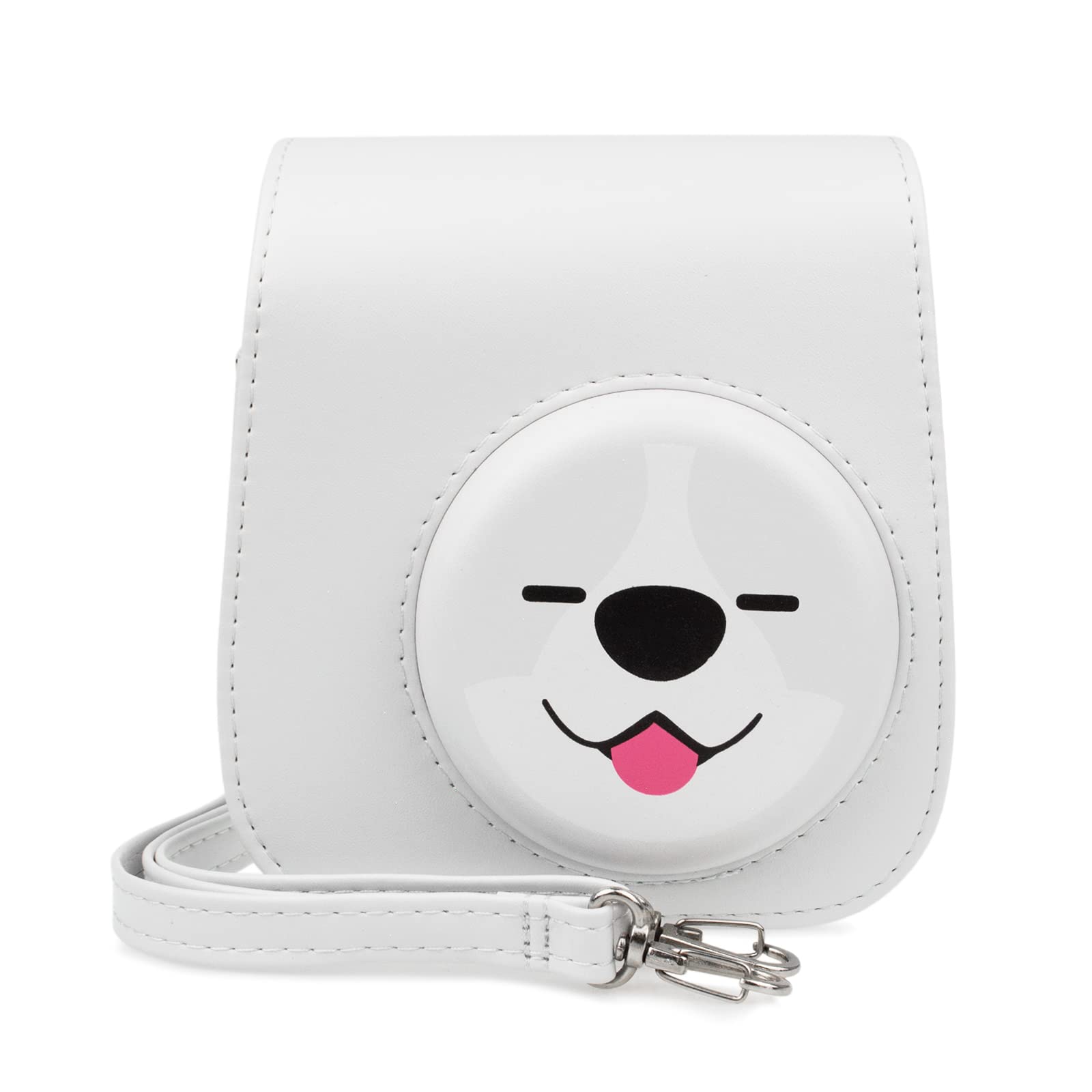 Rieibi PU Leather Mini 11 Case, Protective Case for Fujifilm Instax Mini 11/Mini 9/Mini 8/Mini 8+ Instant Camera with Adjustable Shoulder Strap(White Dog)