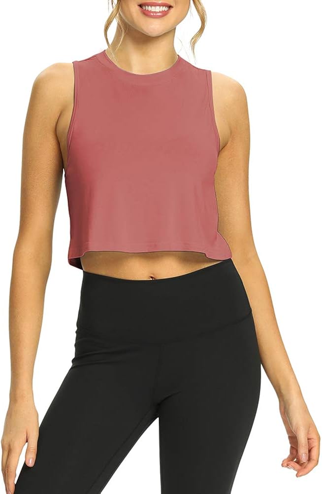 Mippo Workout Crop Tops for Women Flowy Cropped Muscle Tank Cute Athletic Shirts at  Women’s Clothing store