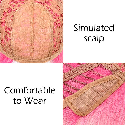 image for VCKOVCKO Natural Wavy Wig With Air Bangs 3 Tone Red to Pink to Orange 