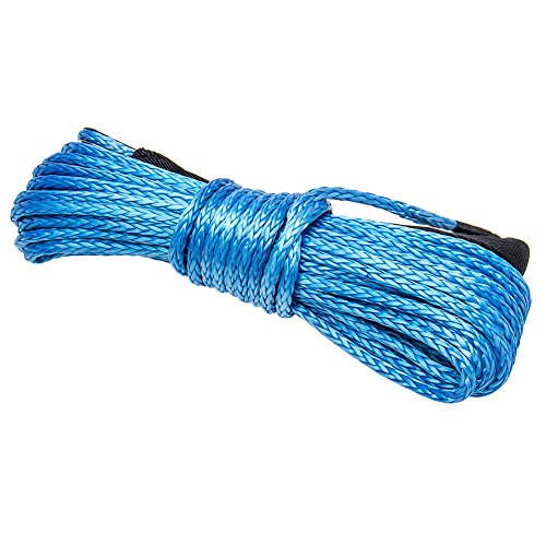 Bang4buck 1/4" x 50' Synthetic Winch Rope Line Cable Tow Strap 6000 LB Breaking Strength with Timble for Winches SUV ATV UTV Vehicle Boat Ramsey Cars Blue