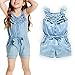 OWIKAR Baby Girls Rompers Lace Denim Vest Shorts Boat Neck Summer Dress,3-4T,100