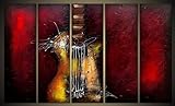 Wieco Art 5 Panels Abstract Music Oil Paintings on Canvas Wall Art for Living Room Bedroom Home Office Decorations Guitar Passion Large Modern Gallery Wrapped 100% Hand Painted Grace Artwork Decor L