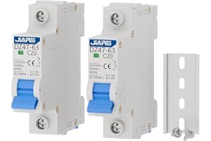 CNJIAPEI 2 Pack Miniature Circuit Breaker, 1 Pole 20 Amp, 120V/240V AC, Thermal Magnetic Trip MCB C20, DIN Rail Mount