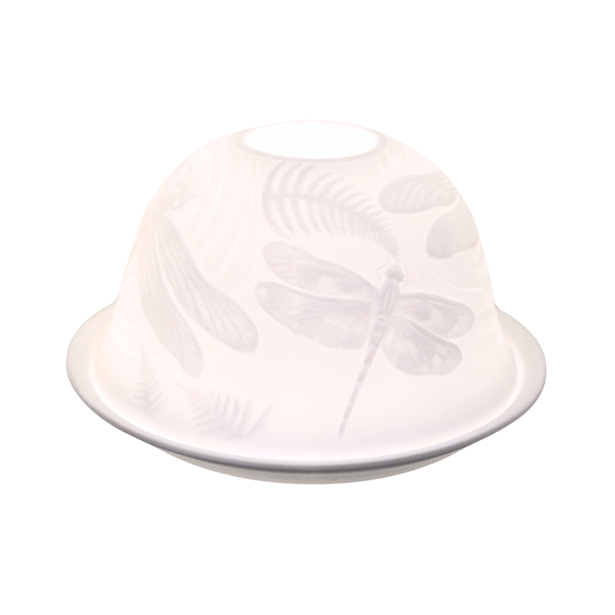 Nordic Lights Tealight Candle Holder, Set of Shade & Plate, Dragonfly Living Room, or Dining Room Table Decorations, Home Decor Accessories - Porcelain - One Size, White