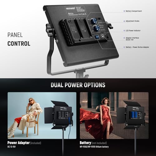 NEEWER 2 Pack Bi-color 660 LED Video Light and Stand Kit:(2)3200-5600K CRI 96+ Dimmable Light with U Bracket and Barndoor,(2) Softbox Diffuser,(2)75 inches Light Stand for Photography, Video Shooting