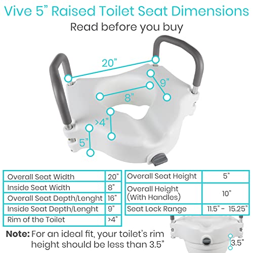 Vive Raised Toilet Seat 5" Portable, Elevated Riser with Padded Handles Elongated and