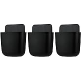 kulusion 3 Pcs Remote Control Holder, Wall Mount Pen Holder Hole-Free Self Adhesive Phone Charging Organizer Pencil Storage Containers for Home Office School Supply Orgaizer (Black