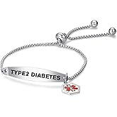 NARTGO Red Medical Alert ID Bracelet for Women Men Emergency First Aid Engraved Adjustable Stainless Steel Chain Bracelets