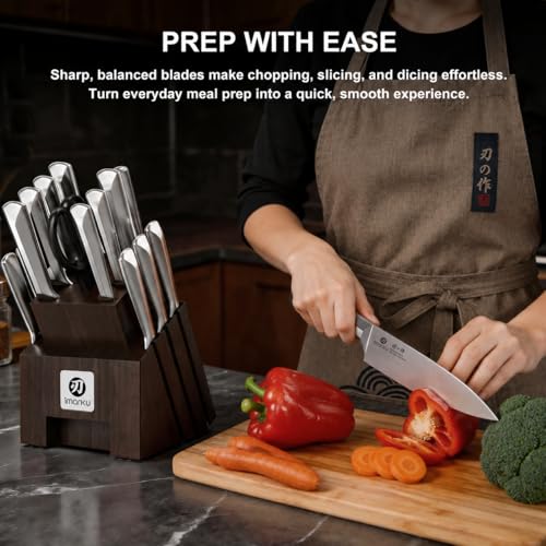 imarku Knife Set with Honing Rod, 16-Piece Japanese High Carbon Stainless Steel Kitchen Knife Sets, Ultra-Sharp Knives, Full Tang Ergonomic Handle, Dark Gray