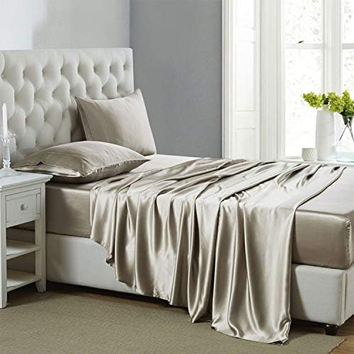 Lanest Housing Silk Satin Sheets, 3Piece Twin Size Satin Bed Sheet Set with Deep Pockets