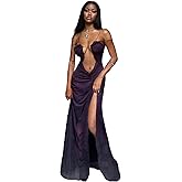 Women's Sexy Mesh Spaghetti Strap Ruffles Maxi Dress Low Cut Backless See Through Split Dress Bodycon for Party Beach