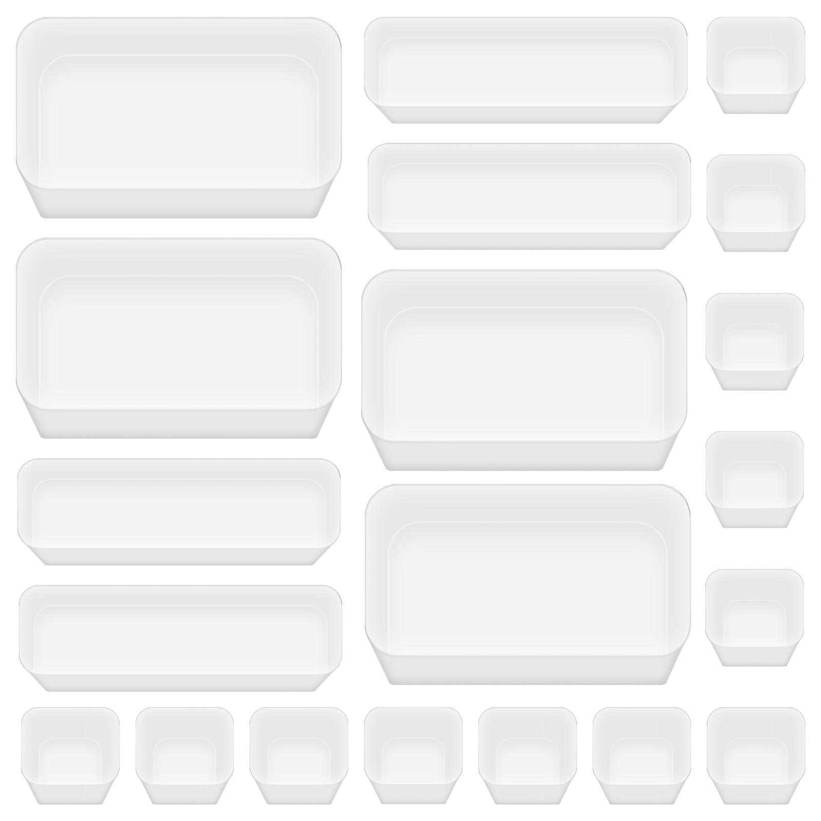 poeland 20 Pcs Drawer Organizer Tray Storage Box for Bedroom Dresser Bathroom Kitchen, Frosted