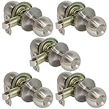 5 Pack of Pro-Grade Round Ball Passage Hallway Closet Door Knobs Handles, Satin Nickel