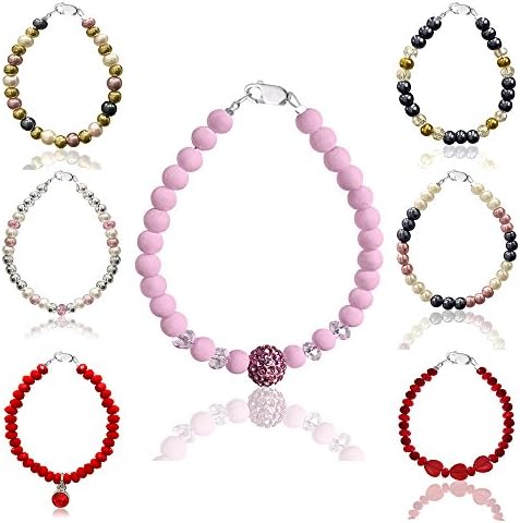 Baby &amp; Girls' Beaded Bracelets With Swarovski &amp; Czech Crystals, Simulated Pearls &amp; Other Stones - Sterling Silver Clasp &amp; Extension Chain - by D Charm