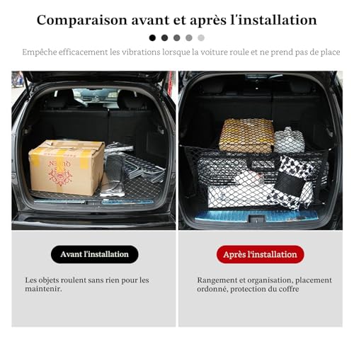 Car Boot Storage Net 110 x 60 cm – Extendable up to 220 x 120 cm – Elastic with 4 Hooks – For Most Cars