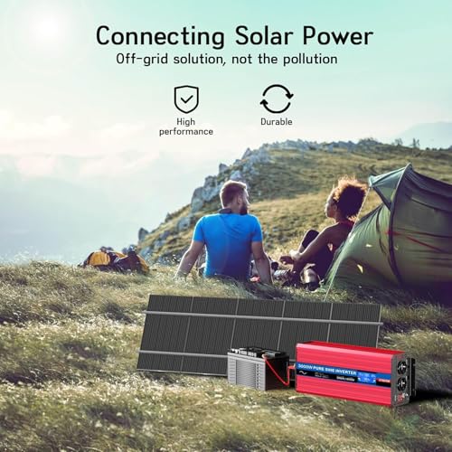 ETREPOW 3000W Inverter 12V 220V Pure Sine Transformer, Inverter with 2 AC Outlets, USB Port, Wireless Remote Control, LCD Display, for Solar Systems, Car, Camping, Travel, Caravan