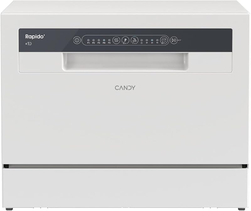 CP 6E51LW Lavavajillas de sobremesa Pequeño y Compacto, 6 Servicios, Digital, 51DBA, 5 Ciclos, Media Carga, Inicio Diferido, Indicador Sal y Abrillantador, Indicador Fin de Ciclo, Blanco