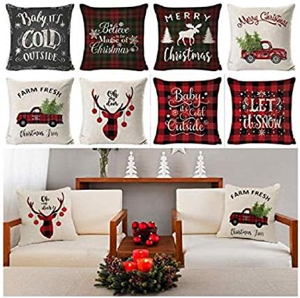 dozenla 17.7 x 17.7inch Christmas Series Printed Pillowcase Soft Decoration Linen Cushion Cover Pillowcases