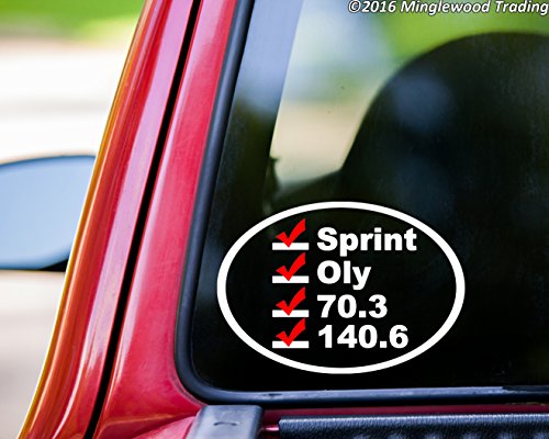 TRIATHLON LIST 6.5" x 4.5" Vinyl Decal Sticker - Checklist 70.3 140.6 Tri Ironman Swim Bike Run - White w/Red