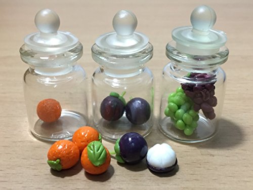 3pc Miniature Fruit Food Vegetable Dollhouse Fruit in Clear Glass Mini Bottle fruit mix Orange #MF004