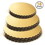 Set of 18 - Cake Board Rounds, Circle Cardboard Base, 6, 8 and 10-Inch. Perfect for Cake Decorating, 6 of Each Size Gold