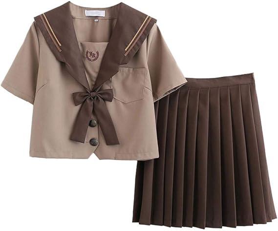 Amazon Co Jp Gets ゲッツ セーラー服 茶色 茶二本 長袖 半袖 カーディガン 女子制服 学生服 学生 制服 Jk制服 コスプレ コスチューム 3点セット 上着 スカート 蝶結び 4点セット スクールカーディガン 可愛い 学園祭 仮装 文化祭 服 ファッション小物
