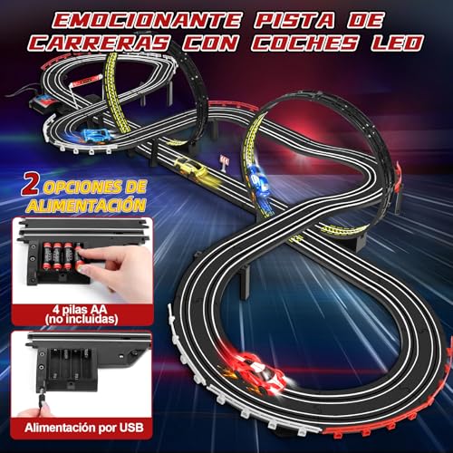 YOOHBERRYS Track Racing Electric, 1:64 Track Cars Kids Track Cars -4 LED Cars, USB, Remote Control, Lap Counter, 360° Loop, Extra Long Circuit Car 3+ Years Toy Gifts (737CM)