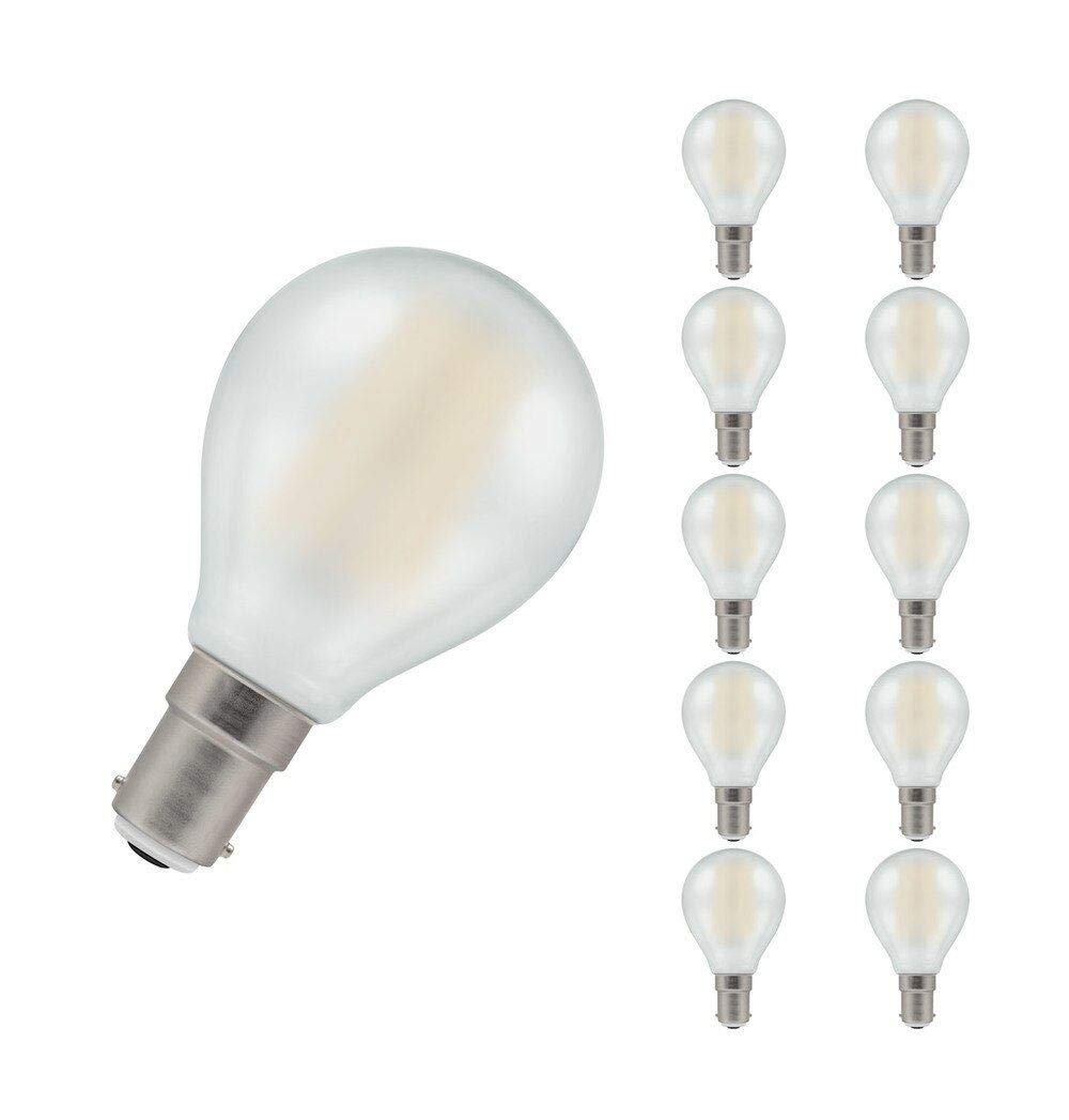Crompton Lamps LED Golfball 5W SBC-B15d Dimmable Filament (10 Pack) (40W Equivalent) 2700K Warm White Pearl 470lm SBC Small Bayonet B15 Round Frosted Opal Multipack Light Bulbs