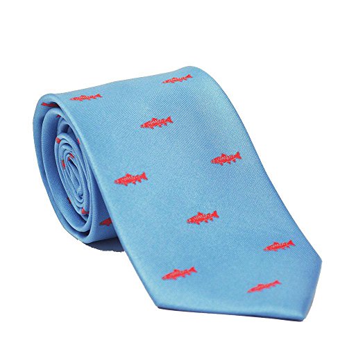 SummerTies Trout Necktie - Light Blue, Printed Silk, Kids Length