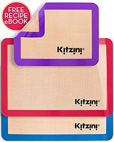 Kitzini Silicone Baking Mat Set. Non-Stick Reusable Mats for Baking. BPA Free. 2 Half Sheets & 1 Quarter Baking Mats