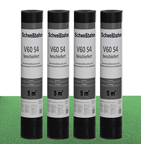 Isolbau Schweißbahn V60 S4 beschiefert - Bitumenbahn mit Glasvlies-Einlage zur Dachabdichtung - Grün, 4 x 5 m² Rolle