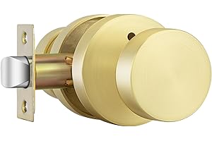 Haidms Gold Privacy Interior Door Knob, Round Brushed Brass Privacy Door Knob, Zinc-Alloy Brushed Gold Door Knobs Interior fo
